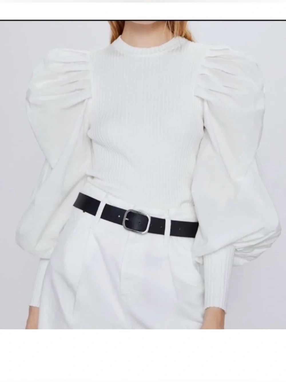 Zara white puff sleeve blouse-Med